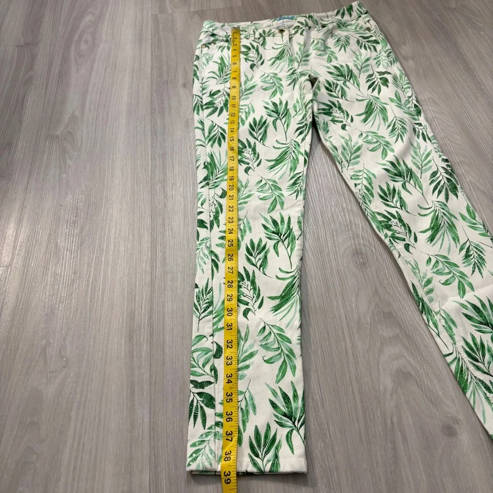J McLaughlin Pants Women White Green Leaf Print Pant Straight Leg Casual Size 10 - Picture 4 of 15